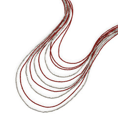 Ultra Long Multistrand Red Glass Bead Fashion Necklace