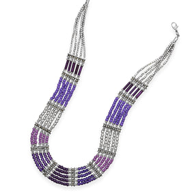 20" + 2" Multistrand Purple Glass Bead Fashion Necklace