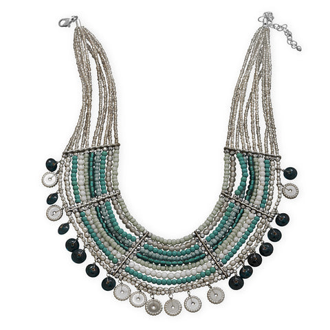 18" + 3" Multistrand Teal and Mint Green Bead Fashion Necklace