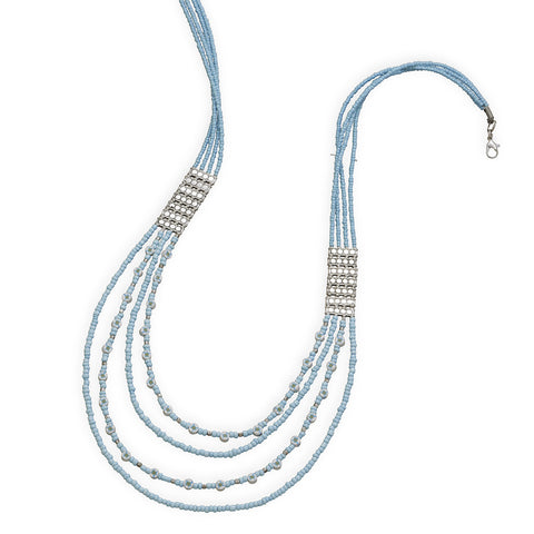 36" + 2" Light Blue Seed Bead Fashion Necklace