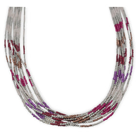34" + 3" Multistrand Fashion Necklace with Red, Fuchsia and White Beads