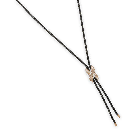 Black Tone Stainless Steel Popcorn Chain with Rose Gold Plated Crystal "X"