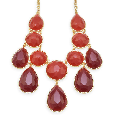 18" + 3" Gold Tone Fashion Necklace with Orange Drops