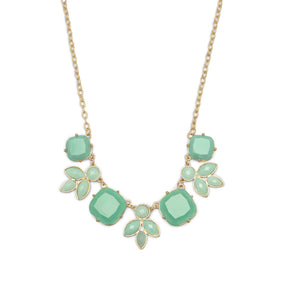 18" + 3" Gold Tone Fashion Necklace with Sea Green Leaf Design