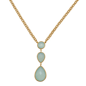 20" 14 Karat Gold Plated Brass Drop Necklace with Green Chalcedony