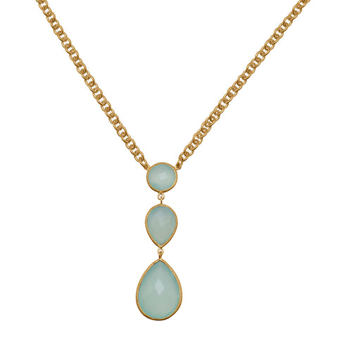 20" 14 Karat Gold Plated Brass Drop Necklace with Green Chalcedony