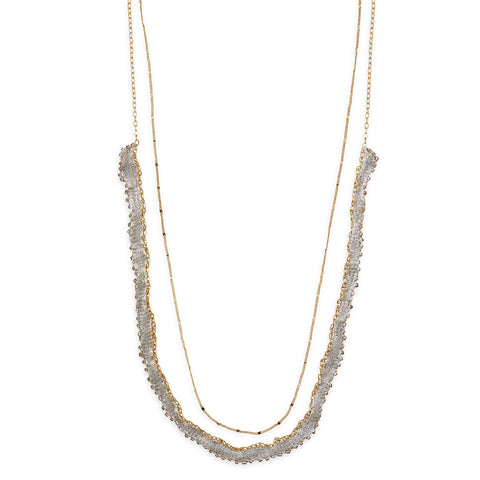 39" Double Strand 18K Gold Plated Copper Necklace with Ivory Fabric