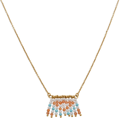17" + 2" 18K Gold Plated Copper Necklace with Geometric Pattern Drop