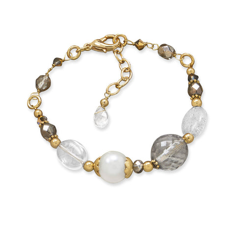 7.75" + 1" Gold Tone Multistone Fashion Bracelet