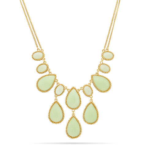Gold Tone Green Sparkle Drop Fashion Necklace