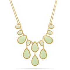 Gold Tone Green Sparkle Drop Fashion Necklace