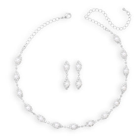 Elegant Marquise Crystal and Simulated Pearl Fashion Necklace and Earring Set