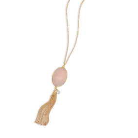 Gold Tone Rose Quartz Tassel Necklace