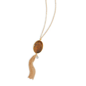 Gold Tone Tiger's Eye Tassel Necklace