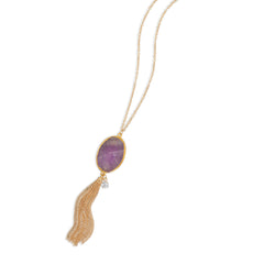 Gold Tone Amethyst Tassel Necklace
