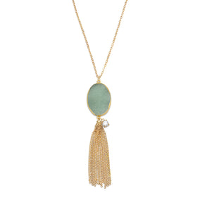 Gold Tone Aventurine Tassel Necklace