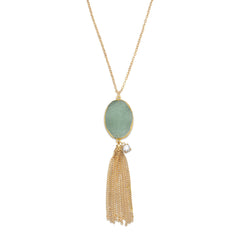 Gold Tone Aventurine Tassel Necklace