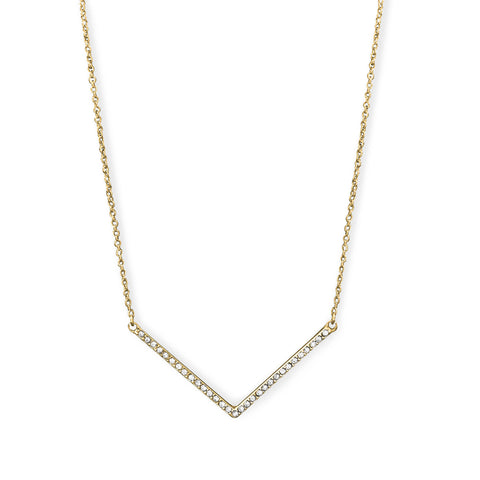 Gold Tone "V" Fashion Necklace with Crystals