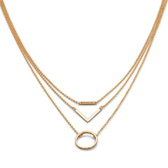 Triple Strand Gold Tone Geometric Fashion Necklace