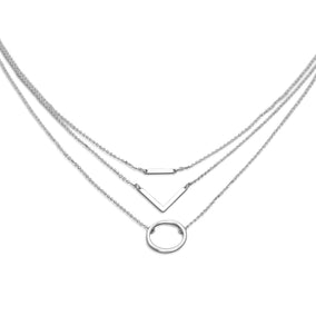 Triple Strand Silver Tone Geometric Fashion Necklace