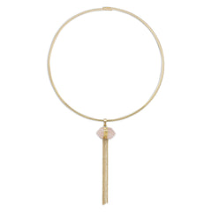 Gold Tone Fashion Collar with Chain Tassel and Rose Quartz