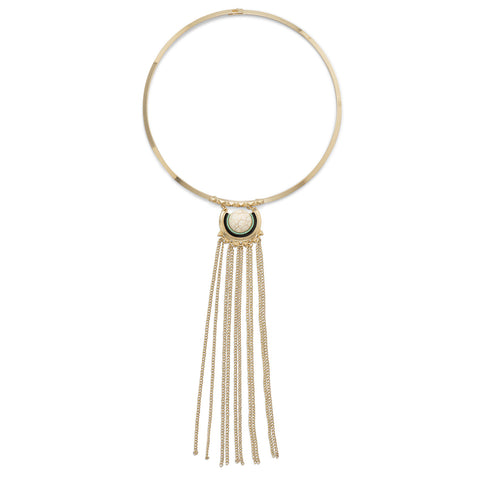 Gold Tone Fashion Collar with Chain Tassel and Howlite