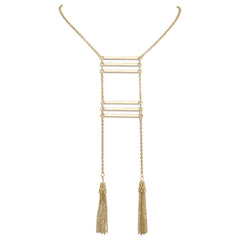 Gold Tone Fashion Ladder Necklace with Tassel Drop