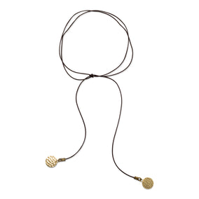 Brown Leather Fashion Choker with Plated Brass Disk Ends