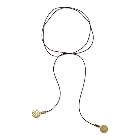 Brown Leather Fashion Choker with Plated Brass Disk Ends