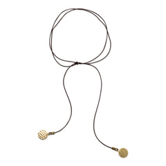 Brown Leather Fashion Choker with Plated Brass Disk Ends