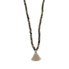 Jasper Mala Bead Fashion Necklace with Tassel