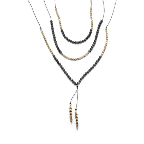 Set of 3 Faceted Hematite and Gold Tone Czech Glass Bead Fashion Necklaces