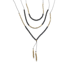 Set of 3 Faceted Hematite and Gold Tone Czech Glass Bead Fashion Necklaces