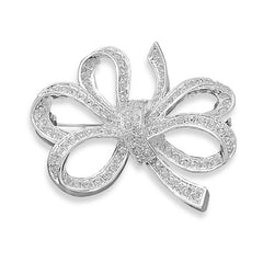 Silver Plated Bow Fashion Pin with Crystals