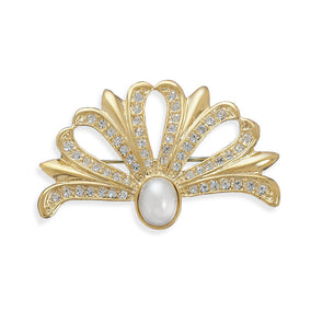 14 Karat Gold Plated Crystal and Pearl Fashion Pin