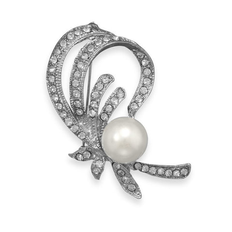 Fashion Pin with Crystal and White Imitation Pearl