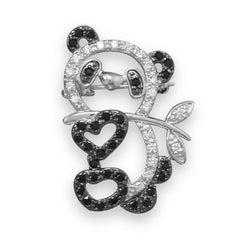Rhodium Plated Brass CZ Panda Fashion Pin