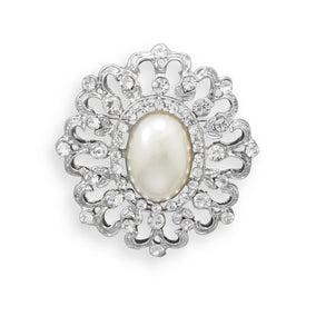 Vintage Imitation Pearl and Crystal Fashion Pin