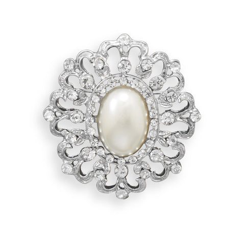 Vintage Imitation Pearl and Crystal Fashion Pin