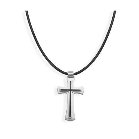 Black Inlay Stainless Steel Cross Pendant