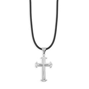Polished and Matte Stainless Steel Triple Cross Pendant Design