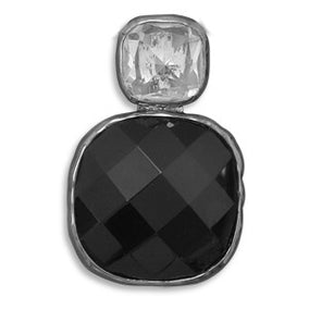 Faceted Black Glass and Clear Glass Fashion Pendant