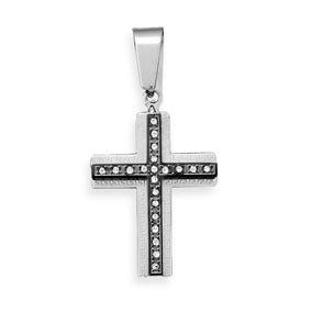 Stainless Steel Cross Pendant with Crystal