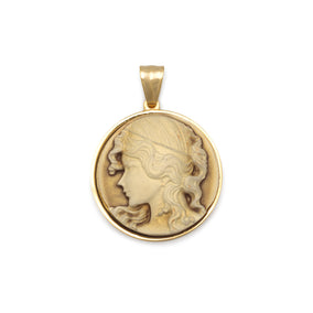 14 Karat Gold Plated Stainless Steel Cameo Pendant