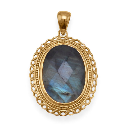 14 Karat Gold Plated Brass Pendant with Labradorite