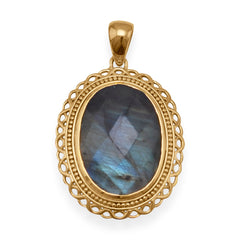 14 Karat Gold Plated Brass Pendant with Labradorite