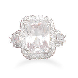 Silver Plated Brass Faceted CZ Fashion Ring