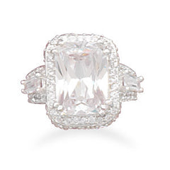 Silver Plated Brass Faceted CZ Fashion Ring