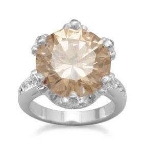 Silver Plated Brass Champagne CZ and Clear Crystal Fashion Ring
