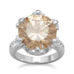 Silver Plated Brass Champagne CZ and Clear Crystal Fashion Ring